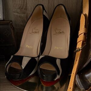 Christian Louboutin Black and White Peep Toe Heels